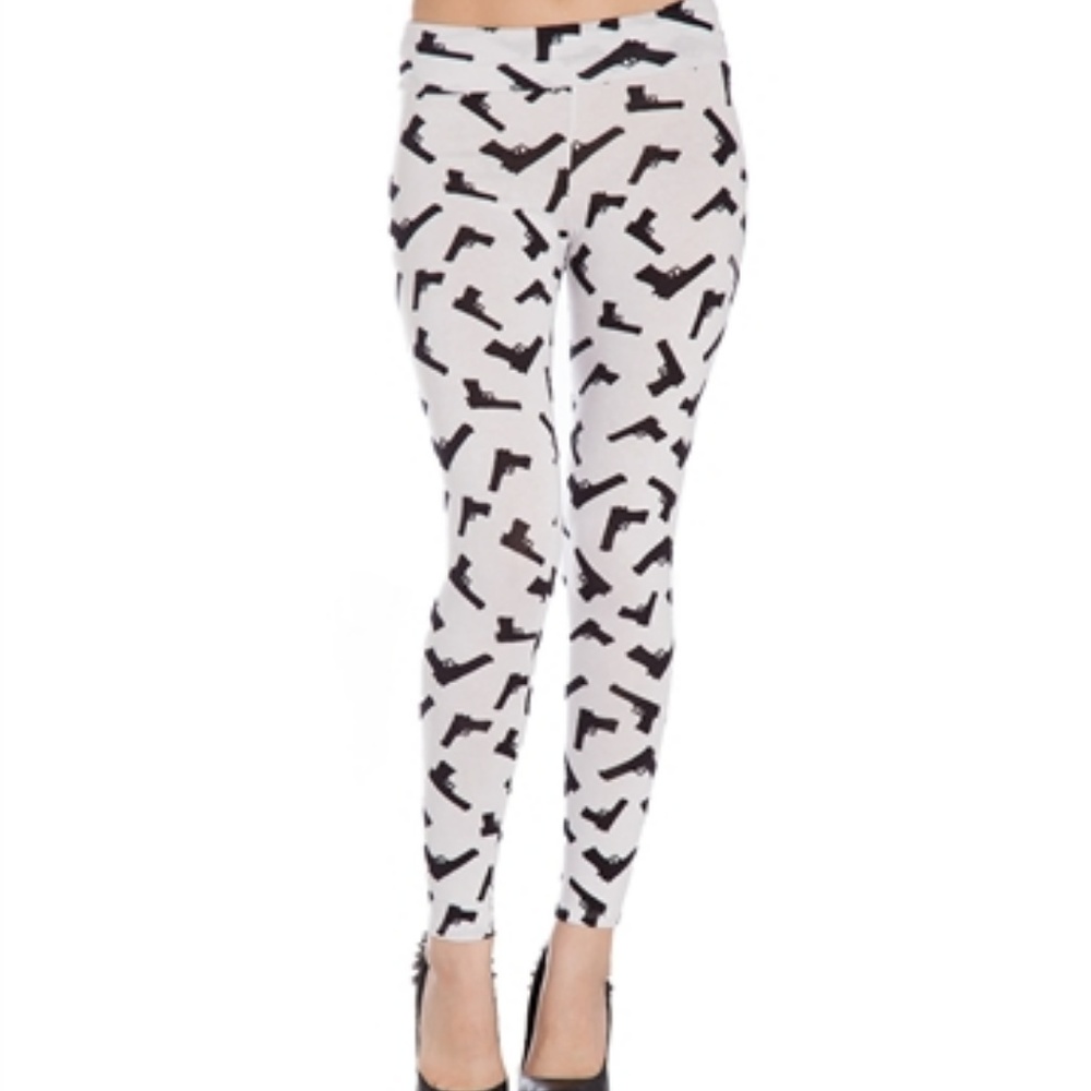 white and black bad girl print leggings pants - Picture 4 of 5